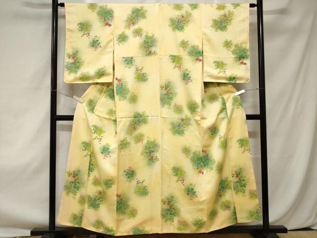 平和屋着物□上質な小紋 草花文 暈し染め 金彩 正絹 逸品 未使用