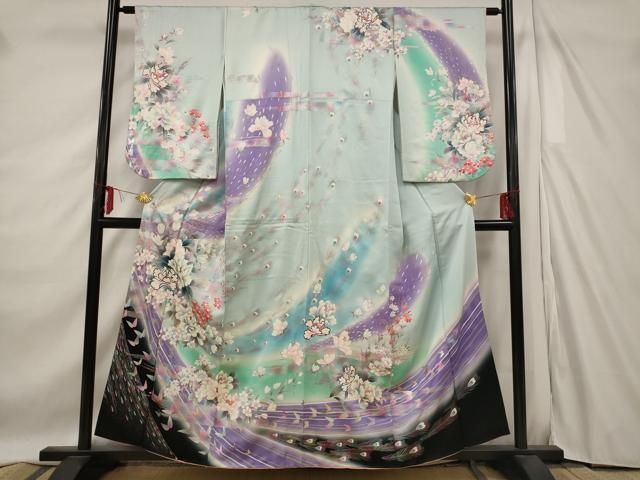 平和屋着物□訪問着 花蝶文 暈し染め 銀彩 正絹 逸品 AABE4481st