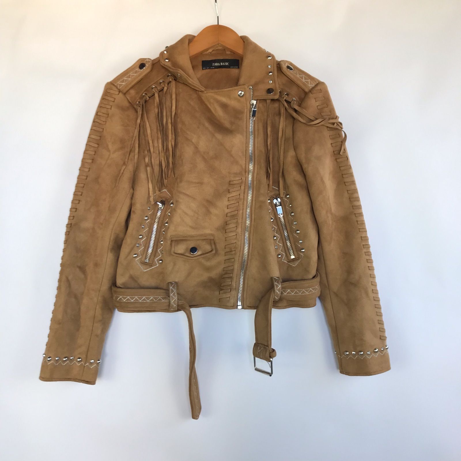 ZARA BASIC フェイクスエードスタッズ付きモトバイカージャケット