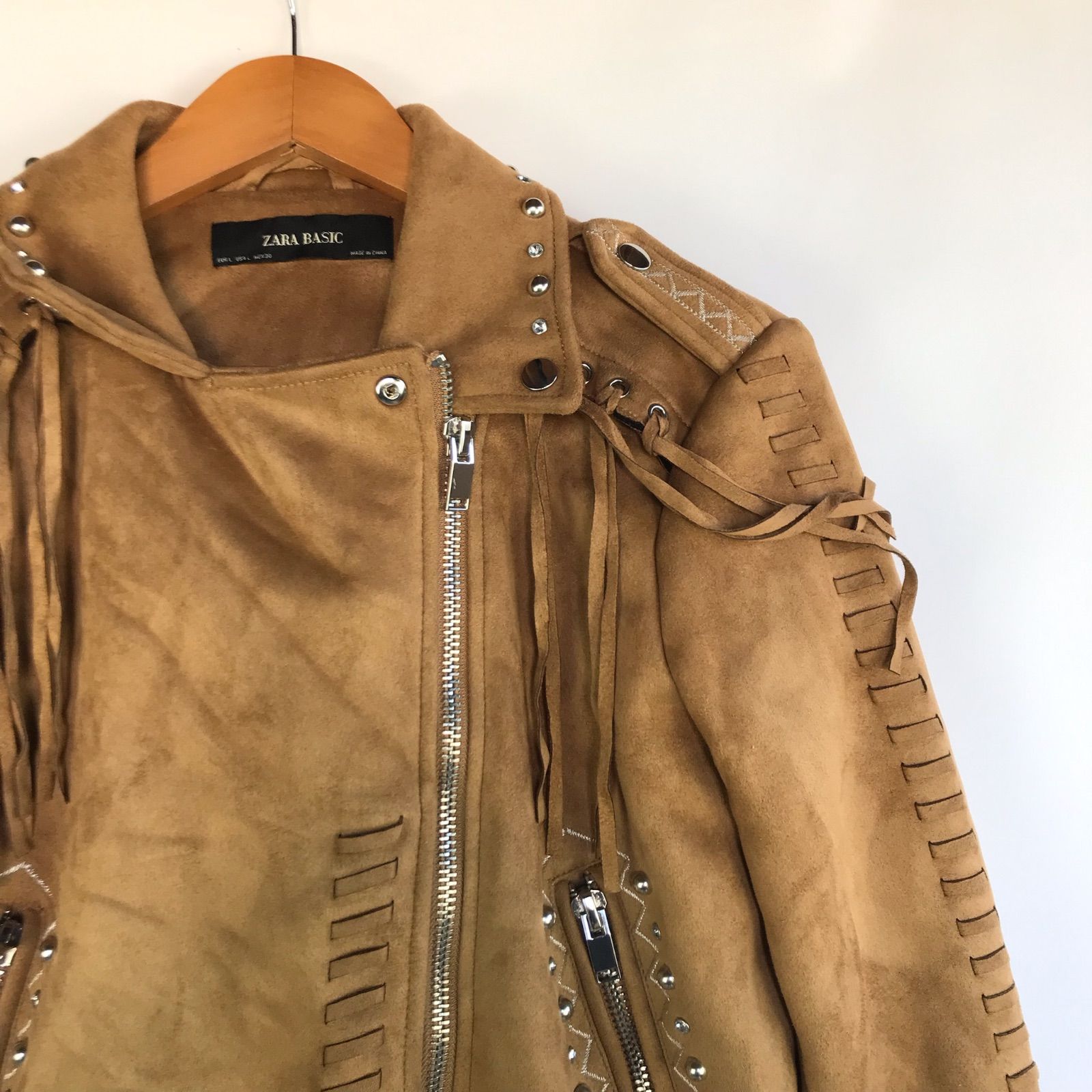 ZARA BASIC フェイクスエードスタッズ付きモトバイカージャケット