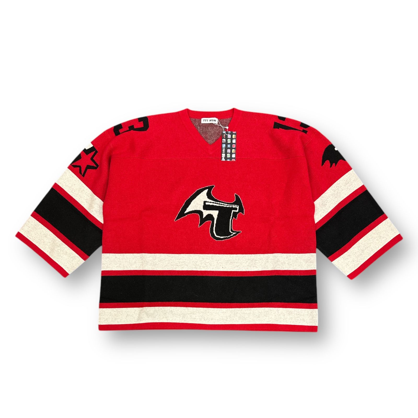 参考上代66000円 ♥ TTT_MSW 23 AW Hockey knit game shirt ホッケーニットゲームシャツ セーター ティーモダンストリートウェア TTT 2025 KT 06 レッド XL 71830 A
