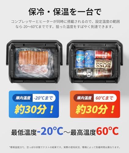 EENOUR コードレス冷温庫 D 10 PRO L -20℃?60℃ バッテリー内蔵 冷凍 保温両用 ミニ冷蔵庫 両開きフタ コンプレッサー式 車載冷蔵庫 4 WAY電源対応 AC 100 V DC 12 V|24 電池 ポータブル冷蔵庫 急速冷凍 保温 m