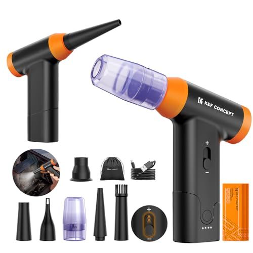 K F CONCEPT エアダスター電動 ブロワー 超強力 6種類ノズル付 LEDデザイン 小型 無段階風量調整 大容量バッテリー 長時間使用 2 in 1動作モード USB C充電式 洗車 PC キーボード 車内 BBQ カメラ 家具掃除 m