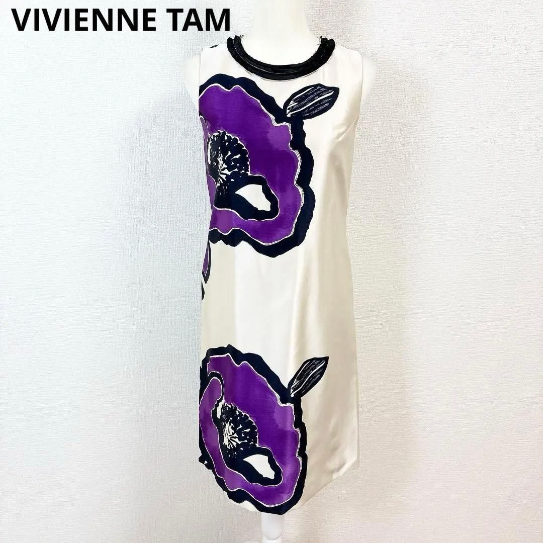 美品】ヴィヴィアンタム ノースリーブ 花柄 シルクワンピース 0 - メルカリ