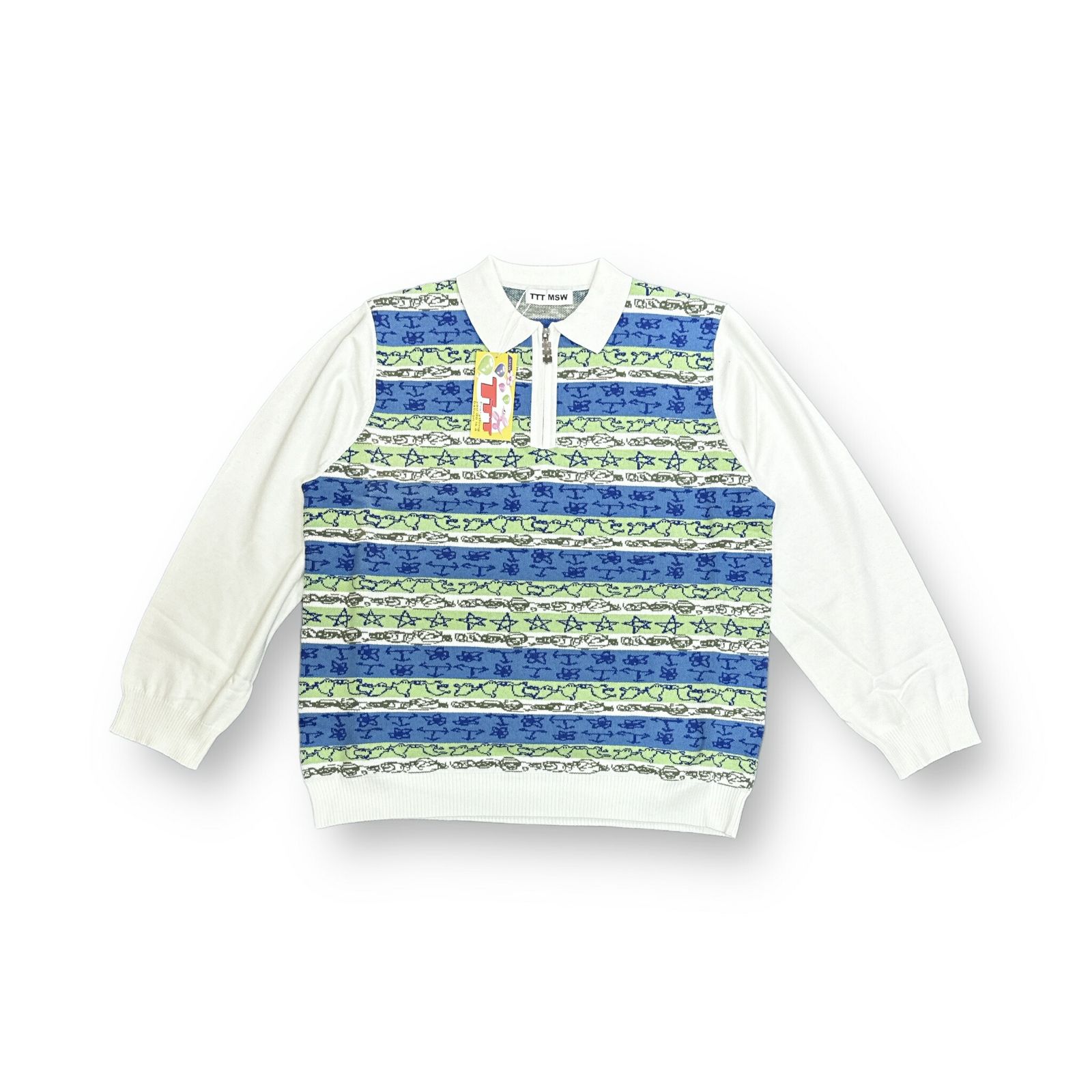 参考上代26400円 ♥ TTT_MSW 23 SS KNIT POLO グラフィックニットポロ セーター ティーモダンストリートウェア TTT 2025 KT 06 マルチカラー M 69652 A