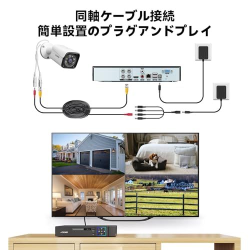 金属外殻 5年保証 防犯カメラ 屋外 有線 4台セット 300万画素 防犯カメラセット 4 CH 5 MP Lite DVR録画機 500 GB HDD内蔵 監視カメラシステム BNC同軸ケーブル安定接続 常時録画 人体検知 スマホ遠隔監視 アプリ通知 E