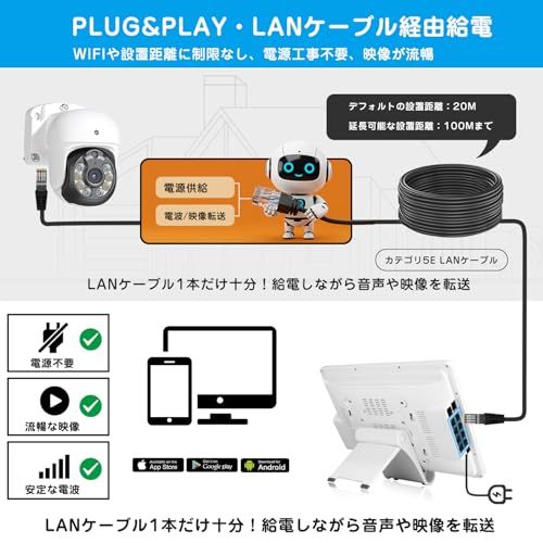  4 K 360°全方位追尾 防犯カメラ 屋外 800万画素 PTZ首振り POE給電 増設用 単体使用不可 AI人物検知 防犯灯発光 カラー暗視 双方向通話 監視カメラ 有線 POE カメラ IP 66防水防塵 防犯カメラセットに増設 H 265 圧縮 防犯カメラ 防犯 セーフティ