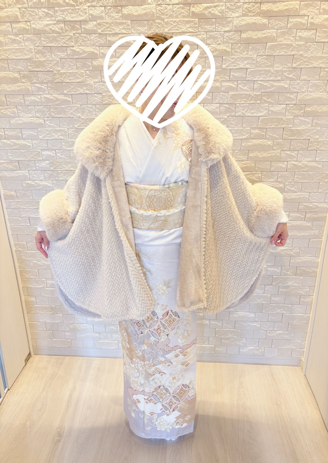 和装 ファーケープ ポンチョ 和洋兼用 ベージュ 羽織