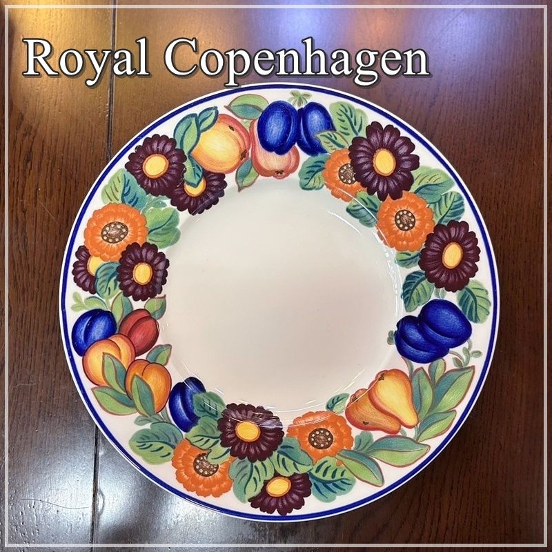 廃盤 ロイヤルコペンハーゲン デンマーク製 ゴールデンサマー 約25 cm プレート 大皿 丸皿 Royal Copenhagen G en Summer フルーツ 花 フラワー 北欧 CA 0302-1