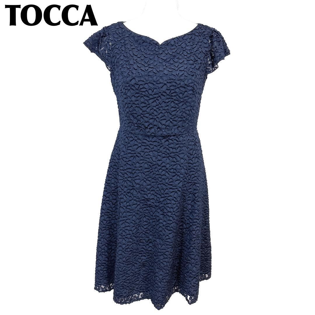 TOCCA 半袖ワンピース 4 ネイビー フラワーレース