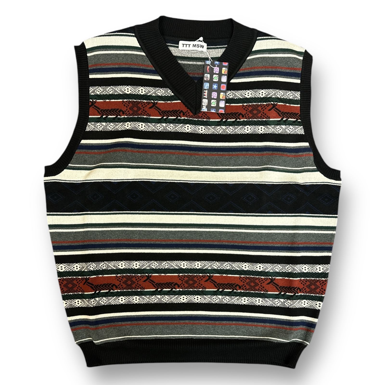 参考上代19800円 ♥ TTT_MSW 23 AW Nordic Vest ノルディックニットベスト セーター ティーモダンストリートウェア TTT 2025 KT 10 ブラック XL 71915 A