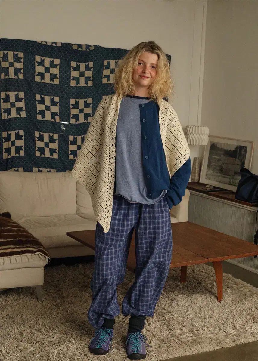 トーンセ tonse LEVI CHECK CURVED PANTS Blue M