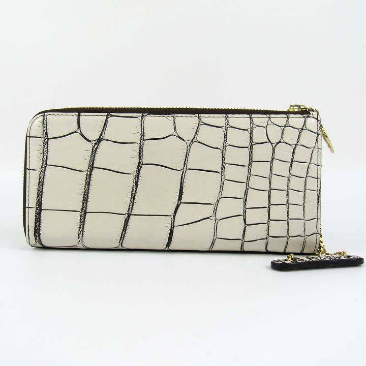 ボーグラン クロコダイル レザー 長財布 バングルウォレット 目地染め L字ジップ ブランド レディース メンズ オフホワイト BEAUGRAND