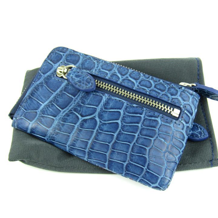 ジャパンブルー 藍染めクロコ コインケース 財布 クロコダイル リアルレザー 本革 ウォレット ミニ財布 メンズ ブルー wallet