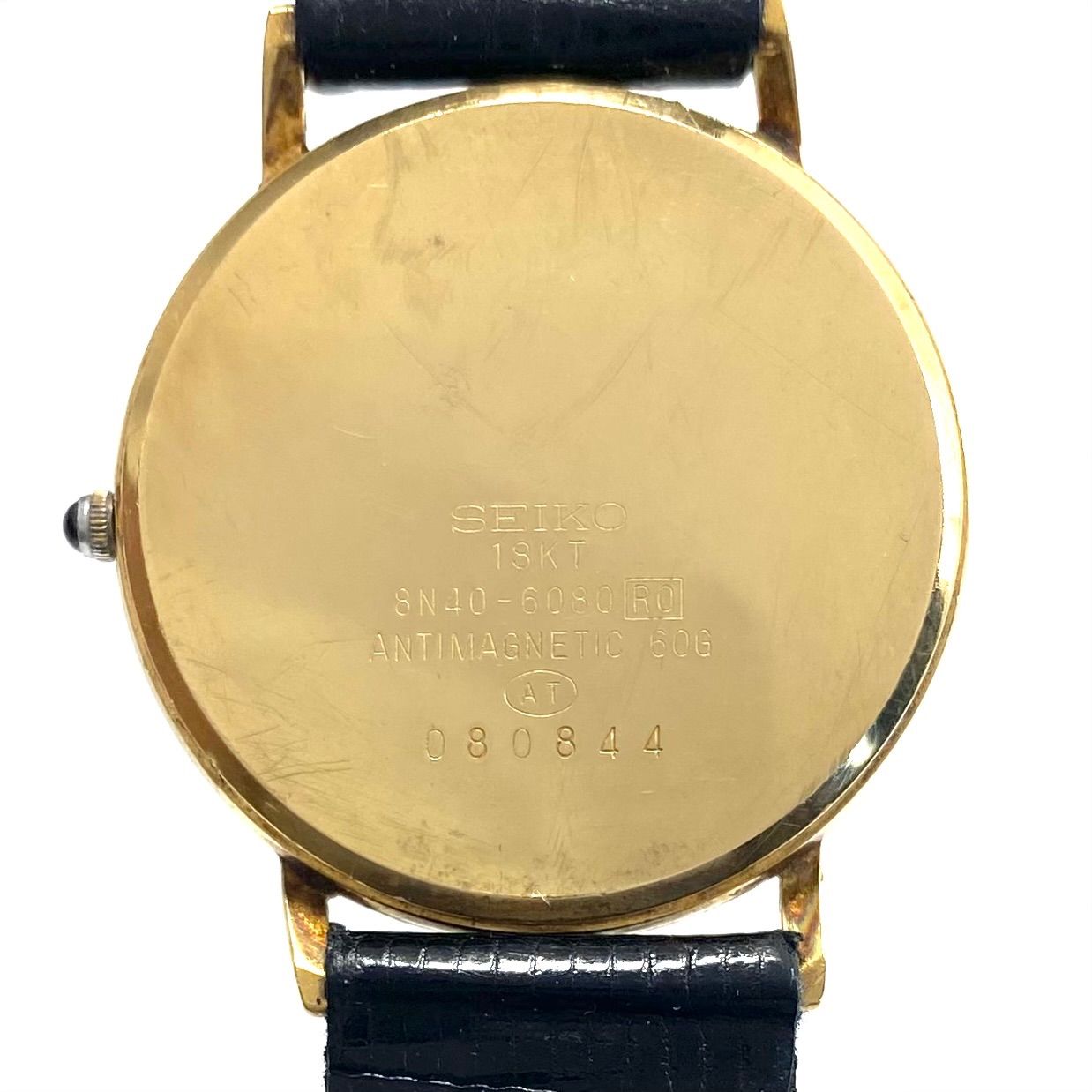 電池交換済み 腕時計 メンズ セイコー SEIKO ドルチェ 8 N 40 6080 18 KT クォーツ ゴールド 2針 社外革ベルト