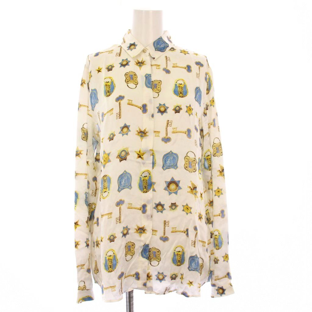 ヴェルサーチ ヴェルサーチェ VERSACE JEANS シャツ ブラウス 長袖 総柄 42 白 KH
