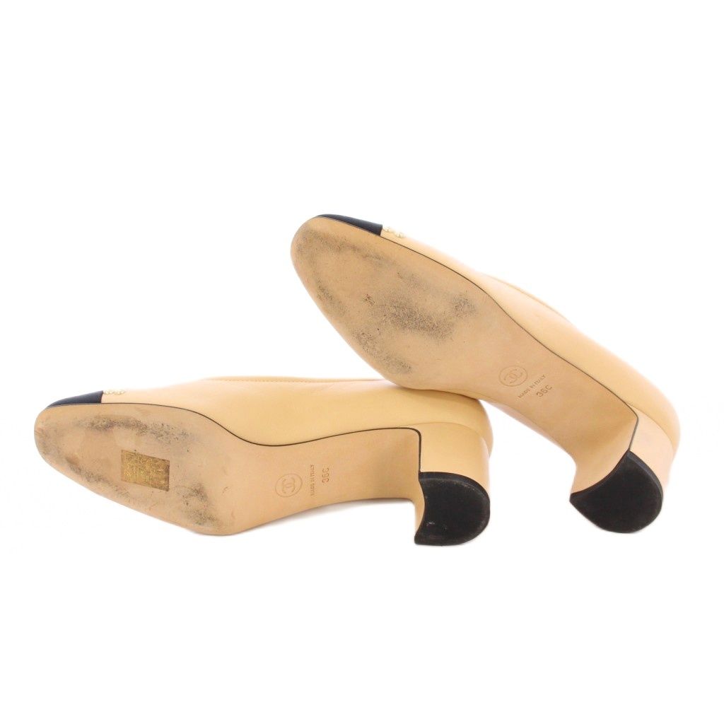 シャネル CHANEL パンプス ラウンドトゥ チャンキーヒール レザー