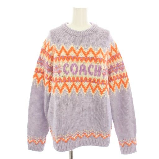 コーチ COACH フェアアイルスキーセーター ニット クルーネック 長袖 ノルディック柄 アルパカ混 タグ付き M 紫 パープル CE 892 YT