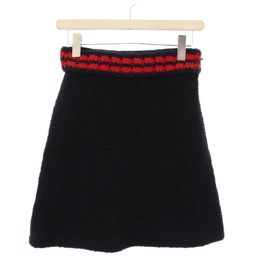 グッチ GUCCI ツイード 台形スカート ひざ丈 38 黒 409364 KH