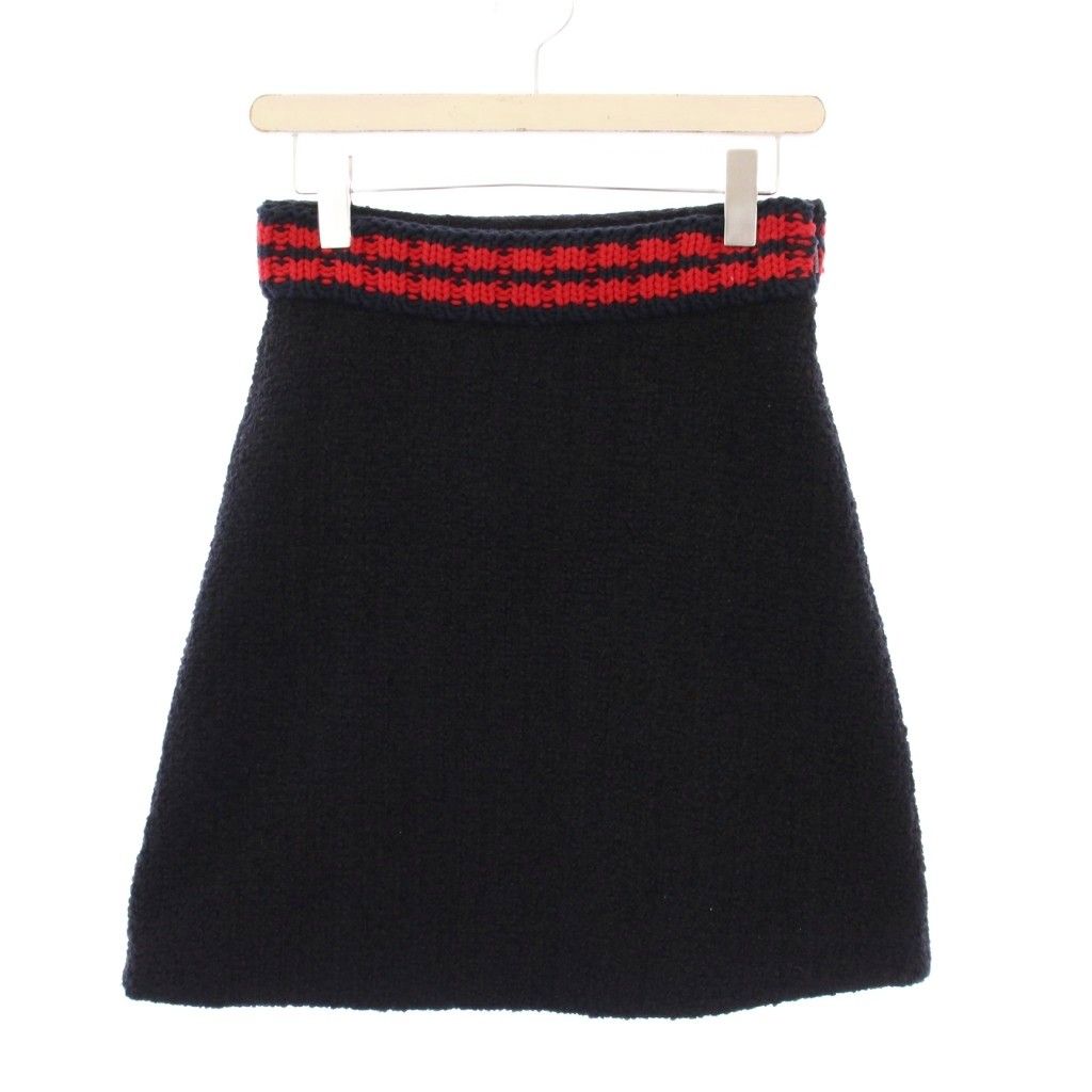 グッチ GUCCI ツイード 台形スカート ひざ丈 40 黒 409364 KH