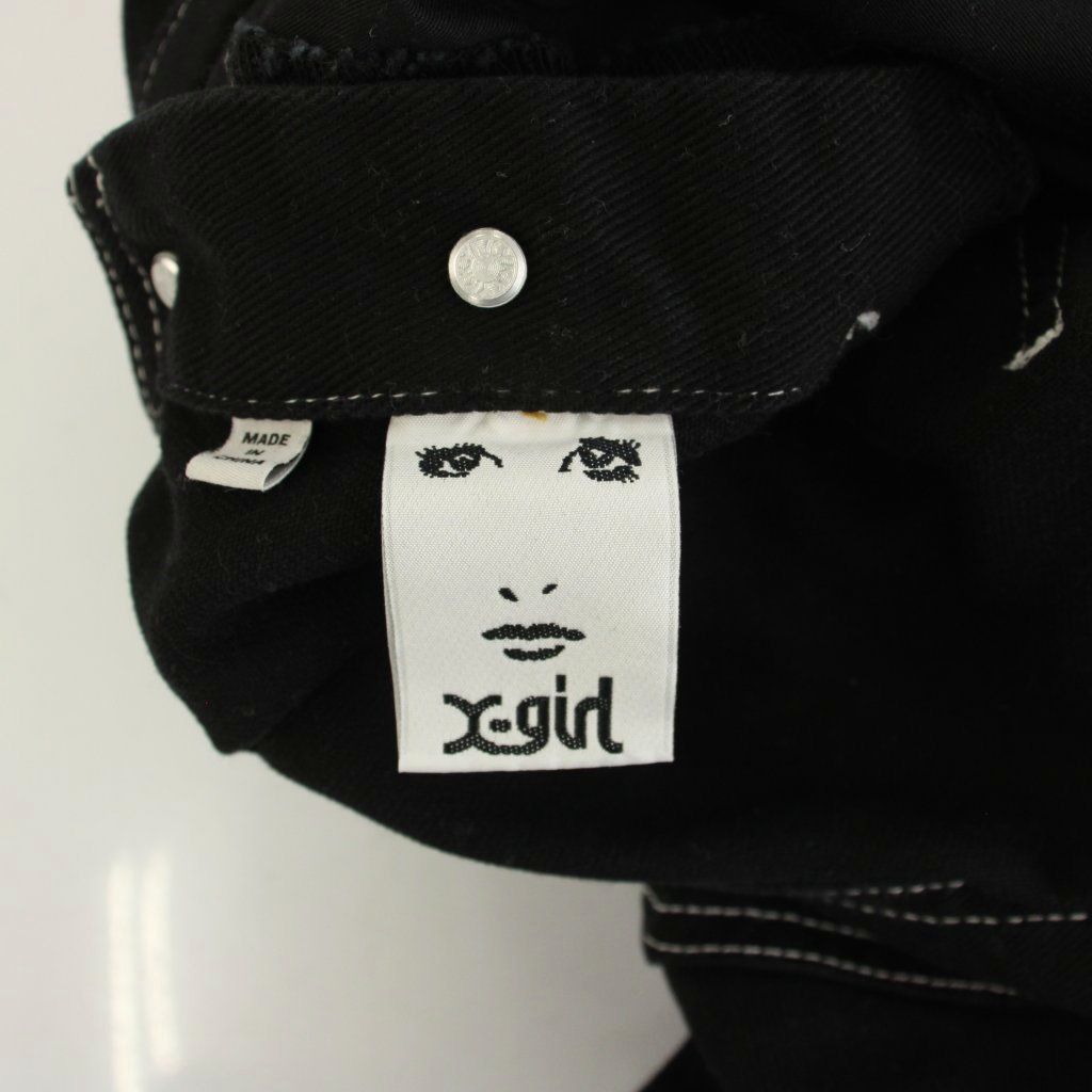 エックスガール x-girl オーバーオール S 黒 白ステッチ 胸ポケット 長