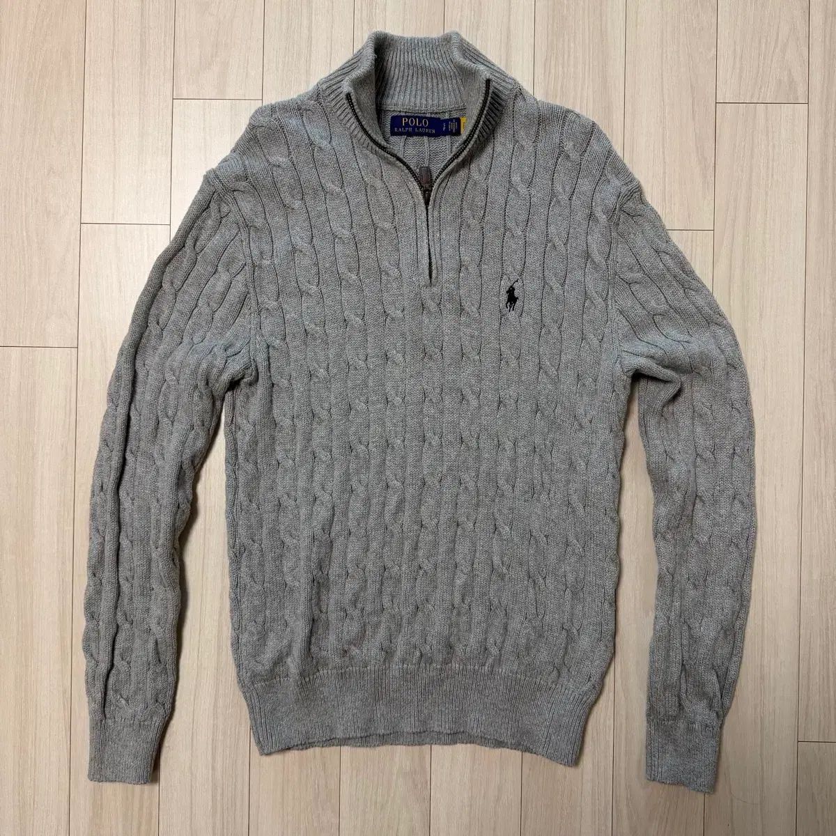 ポロ ラルフローレン ケーブル編み ニット ハーフジップ グレー - メルカリ
