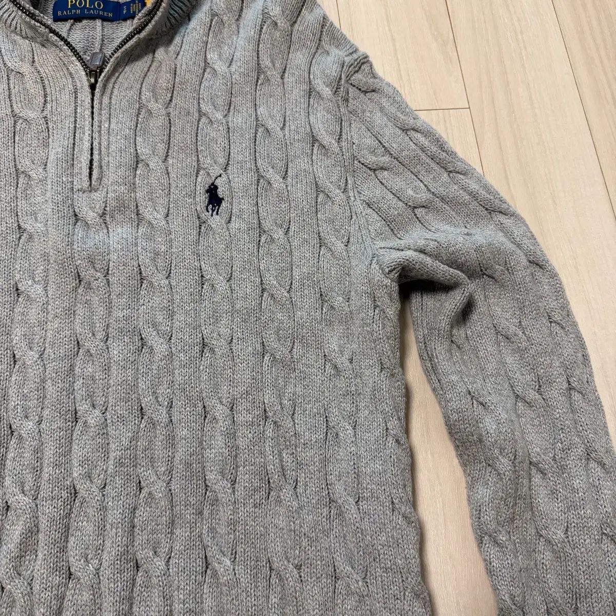 ポロ ラルフローレン ケーブル編み ニット ハーフジップ グレー - メルカリ