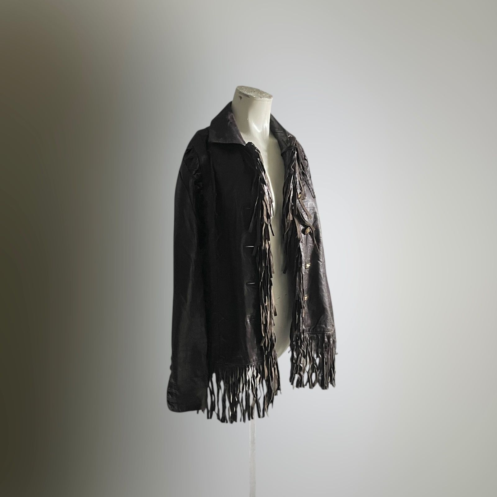 ウェスタン フリンジ 80s 90s ブラックレザージャケットライダース USA 90s レザージャケット ヴィンテージ フリンジ ライダース