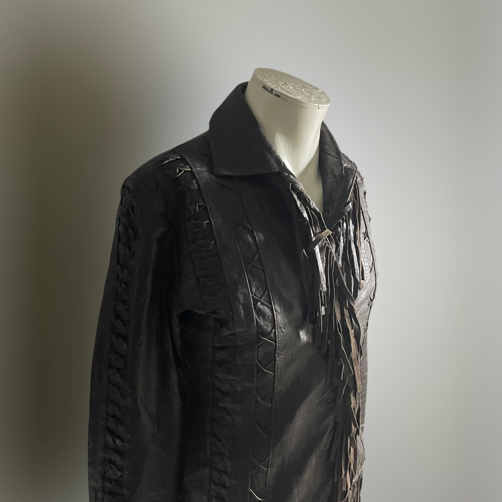 ウェスタン フリンジ 80s 90s ブラックレザージャケットライダース 古着 90s TANNERY WEST ハの字 本革 レザー ダブル ライダース