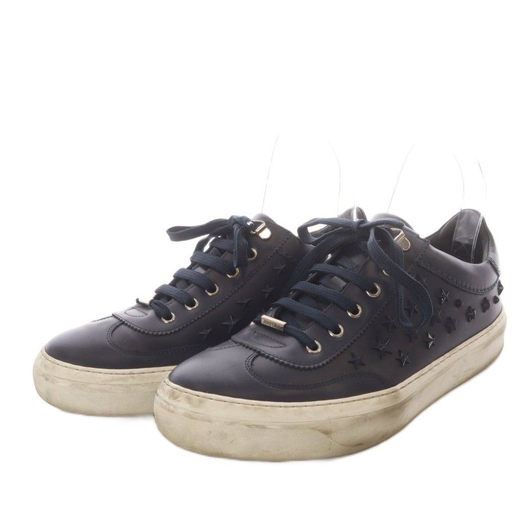ジミーチュウ JIMMY CHOO エース スニーカー ローカット スタースタッズ レザー 42 ネイビー YO 35 SH