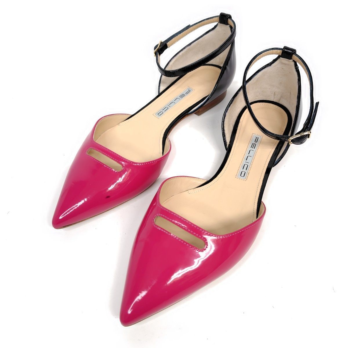 ほぼ♥ PELLICO ペリーコ パンプス 38 セパレート バイカラー アンクルベルト ポインテッド ANDREA
