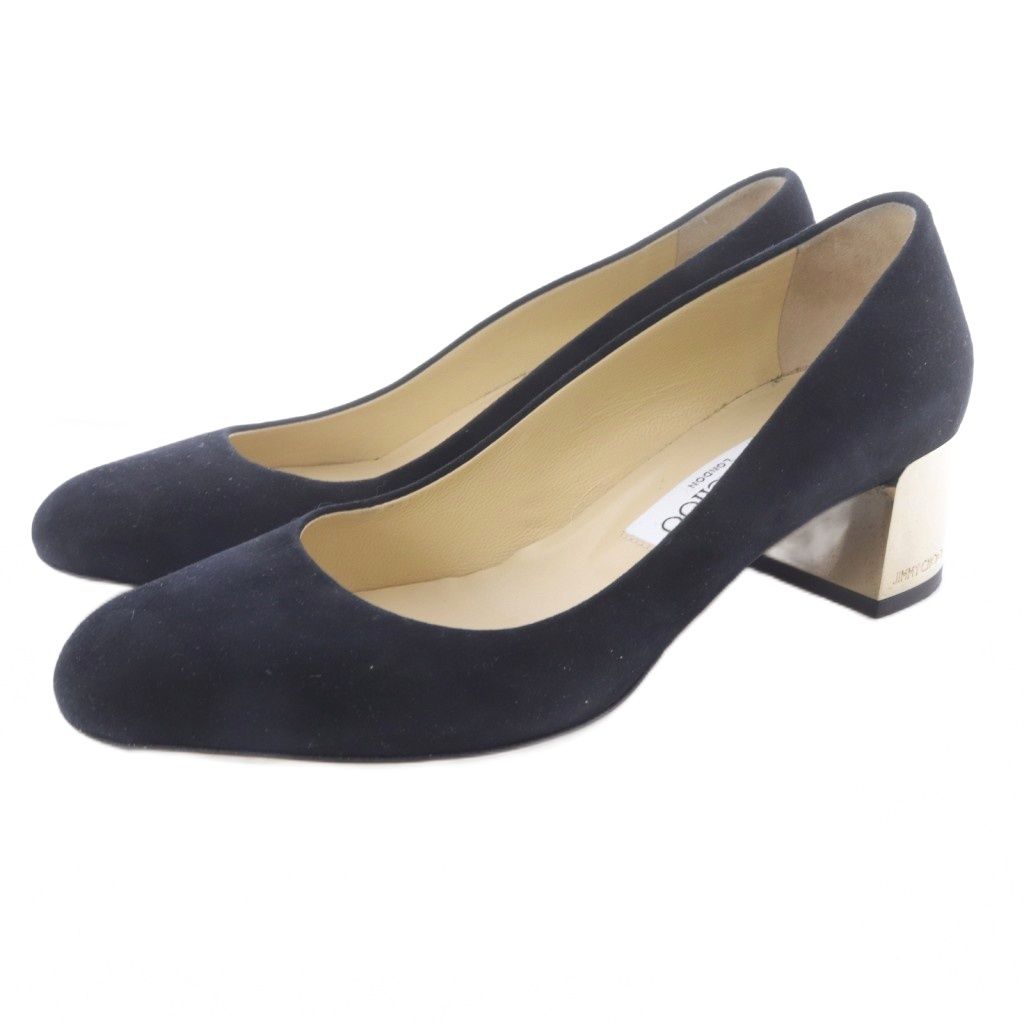 ジミーチュウ JIMMY CHOO メタルヒール パンプス スエード 37 黒 ゴールド色