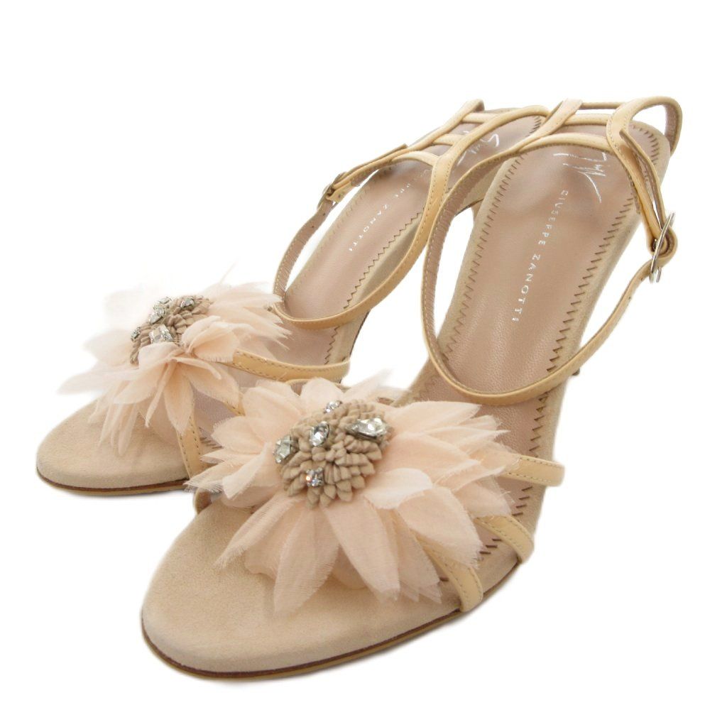 ジュゼッペザノッティデザイン ZANOTTI DESIGN パンプス サンダル ハイヒール ビジュー 花モチーフ 38 ベージュ FF GY 19