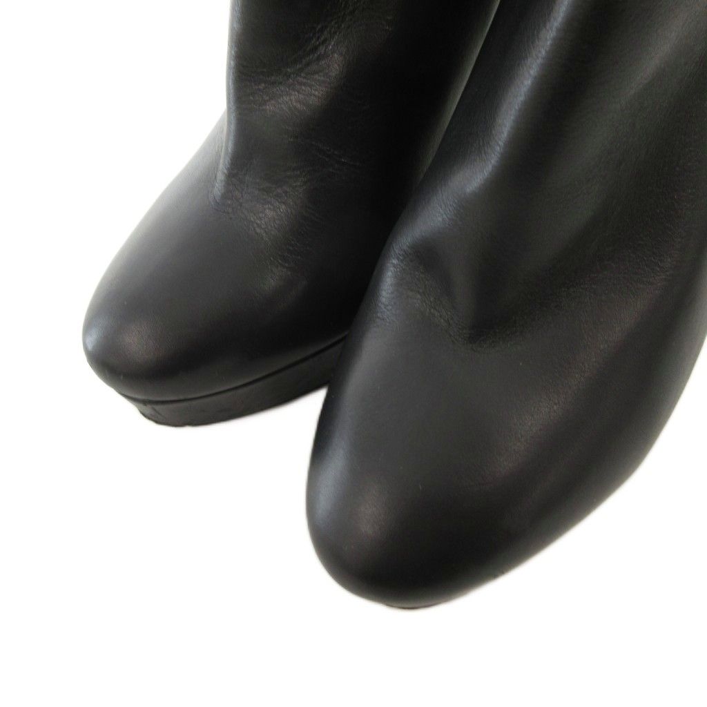 ジミーチュウ JIMMY CHOO ショートブーツ ハイヒール 厚底 ラウンドトゥ レザー 37 5 黒 ブラック FF GY 19 テーパード 軽量素材