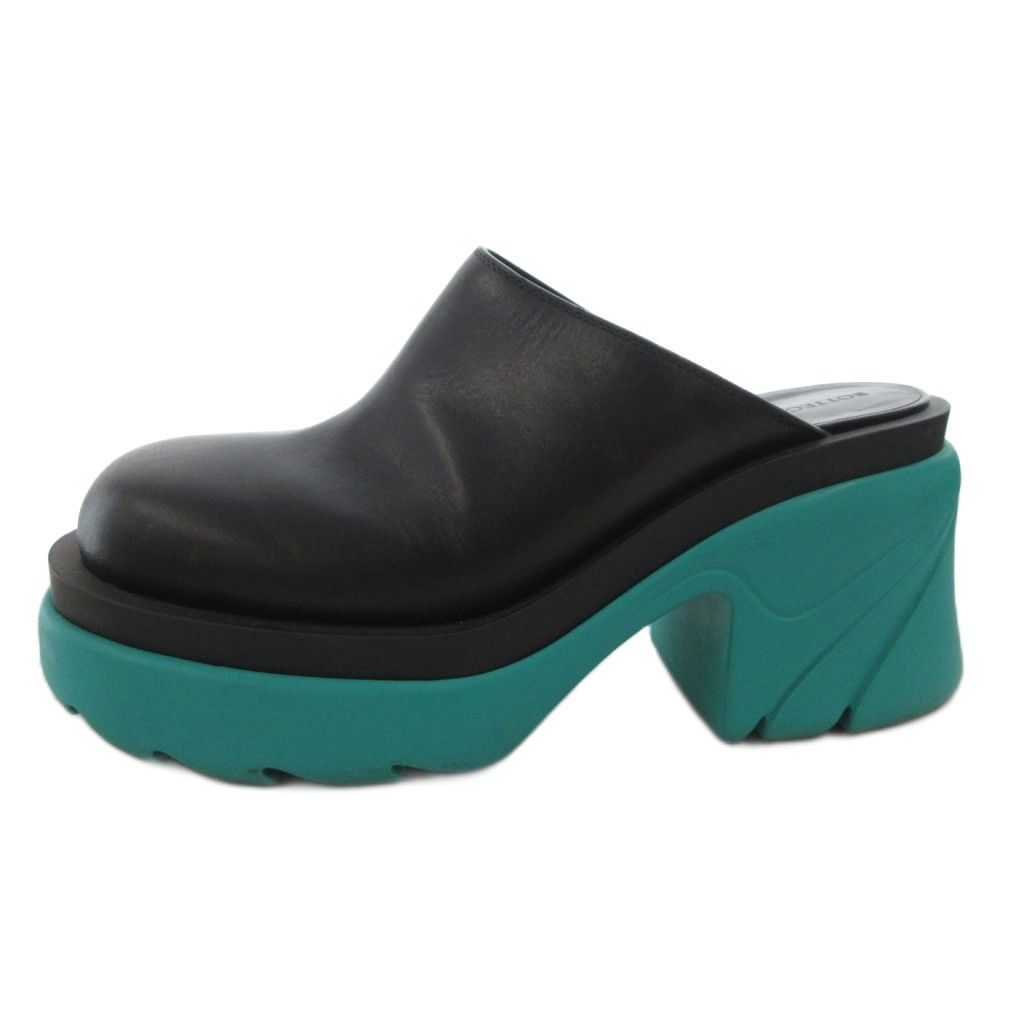 ボッテガヴェネタ BOTTEGA VENETA flash サボサンダル シューズ 厚底 バイカラー レザー 黒 ブラック 緑 グリーン FF GY 19