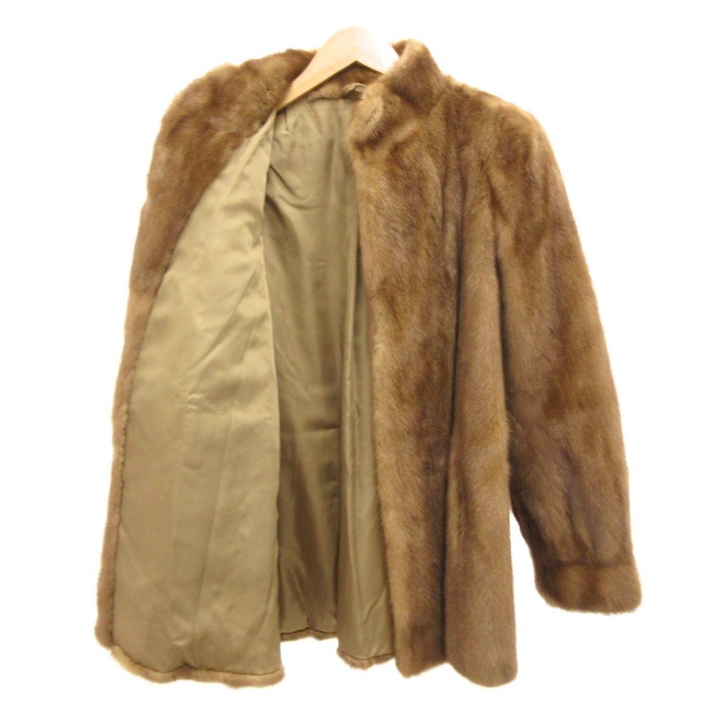 ノーブランド ミンクファーコート 毛皮 ミドル丈 ハーフ 茶 ブラウン