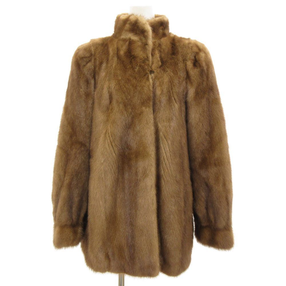 ノーブランド ミンクファーコート 毛皮 ミドル丈 ハーフ 茶 ブラウン