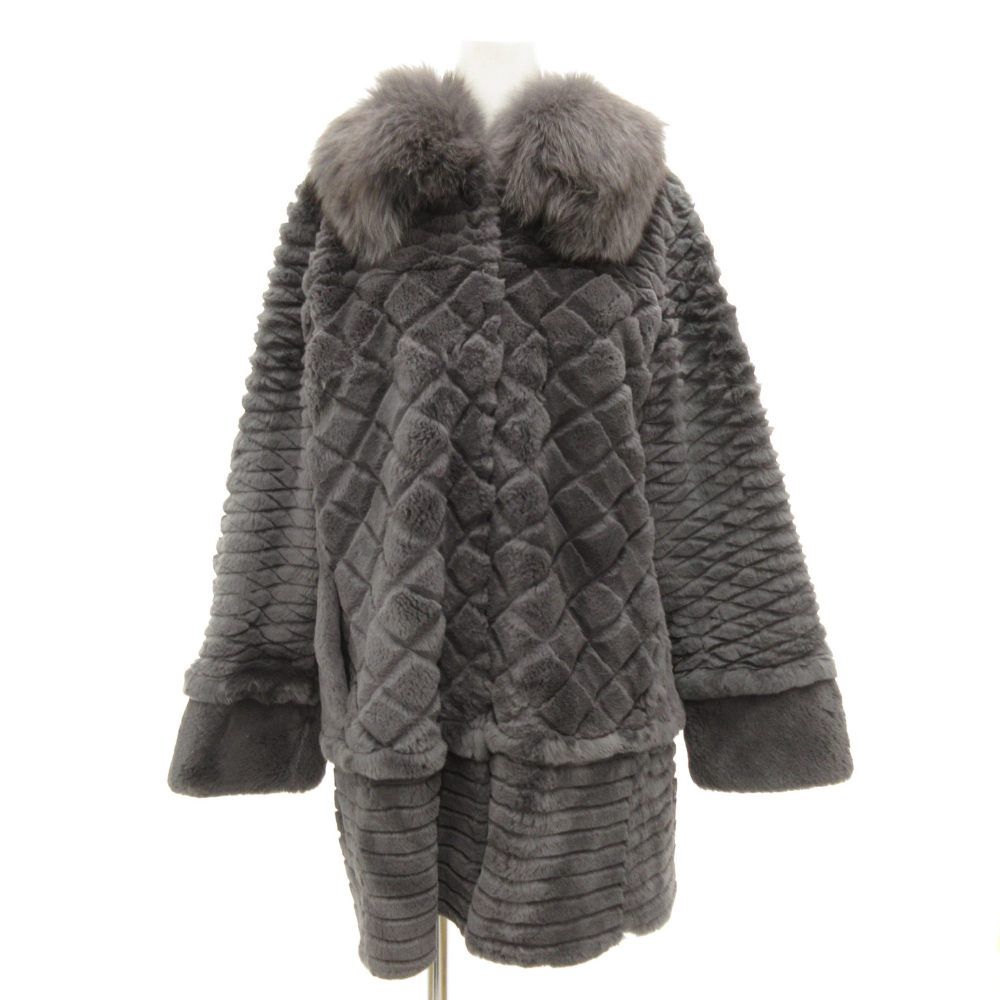 コーザノストラ COSA NOSTRA レッキスファーコート 襟フォックス 毛皮 ミドル丈 ハーフ グレー JS GY 18