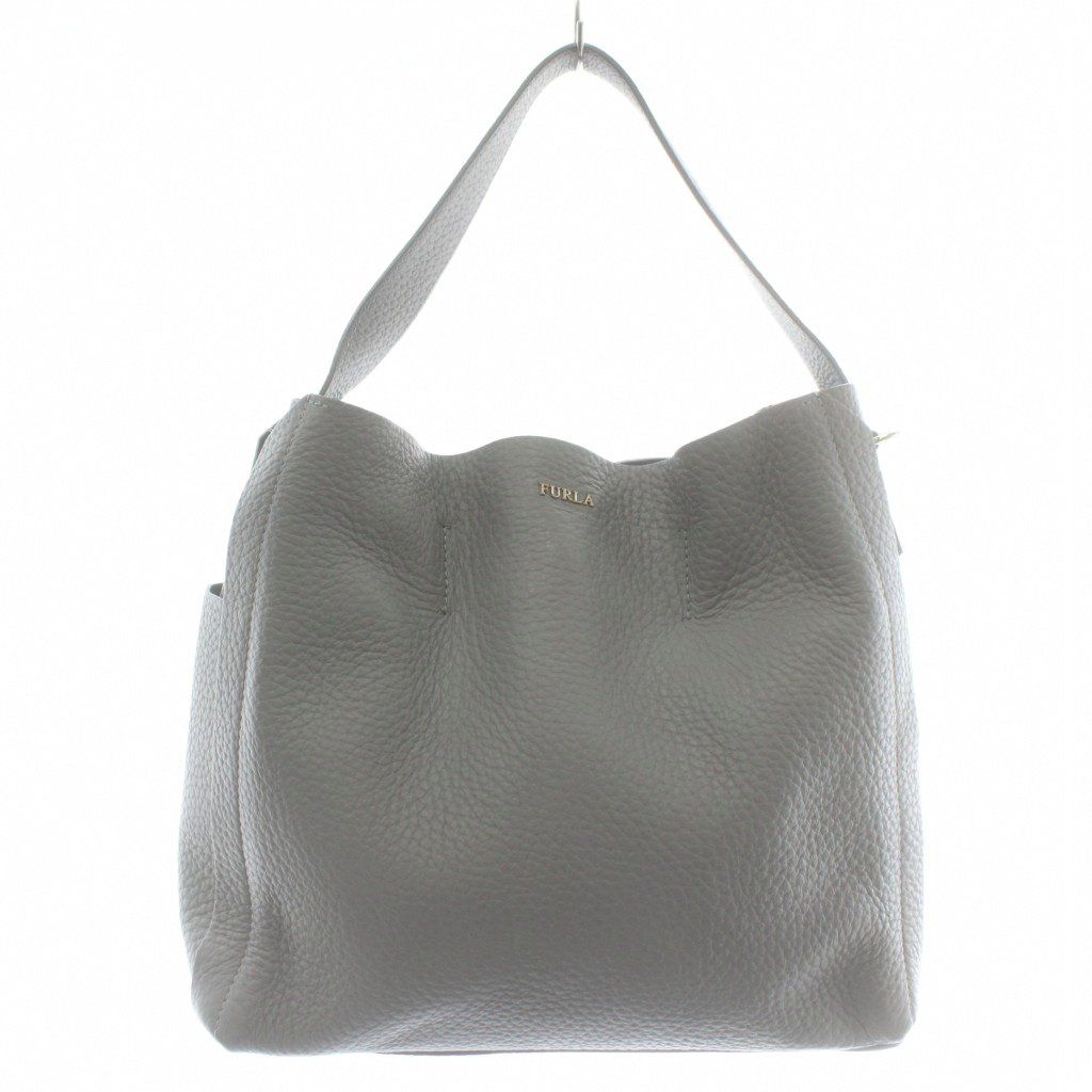 フルラ FURLA カプリッチョ ホーボー ハンドバッグ トート ショルダー 2 WAY レザー ロゴ ゴールド金具 グレー XZ GY 14