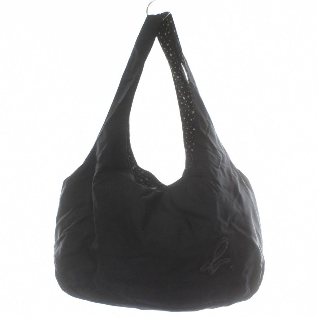 アニエスベー agnes b トートバッグ ショルダー 2 WAY ナイロン キャンバス 裏地星柄 スター ロゴ ワッペン 黒 ブラック XZ GY 14