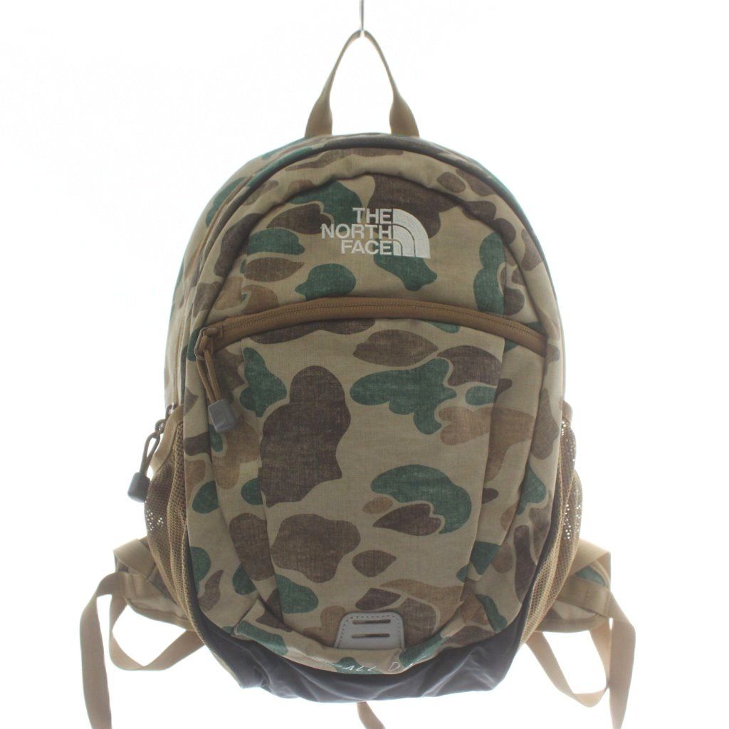 ザノースフェイス THE NORTH FACE キッズ スモールデイ K SMALL DAY リュックサック バックパック デイパック 子供用 ナイロン 迷彩 カモフラ ロゴ ベージュ 緑 グリーン XZ GY 14