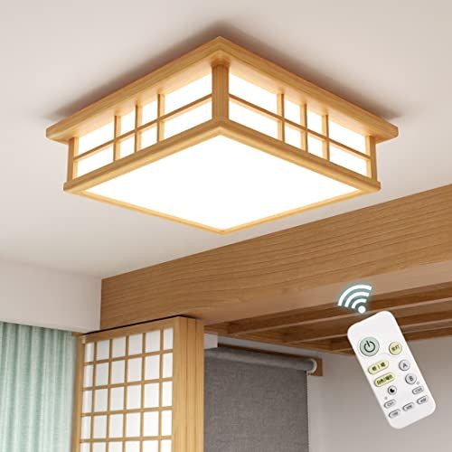C J W 和風LEDシーリングライト 8畳 天然木 リモコン付 36 無段階連続調光調色 昼光色 電球色 3800 LM 豆球常夜灯モード メモリ機能 15分 30分 60分スリープタイマー 木目調 天井照明器具 和室 部屋 寝室 リビング 日本語説