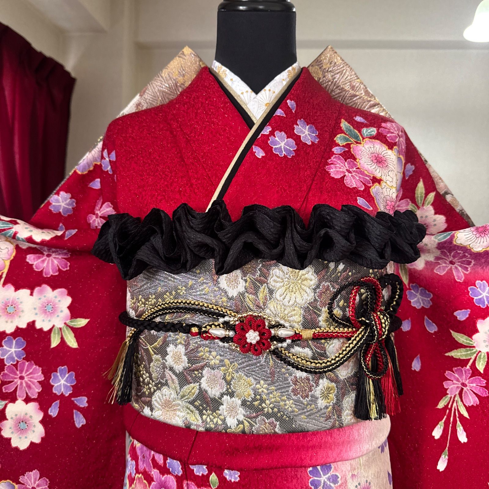 豪華振袖フルセット(7点)・袋帯・長襦袢・半衿・重ね衿・帯揚げ