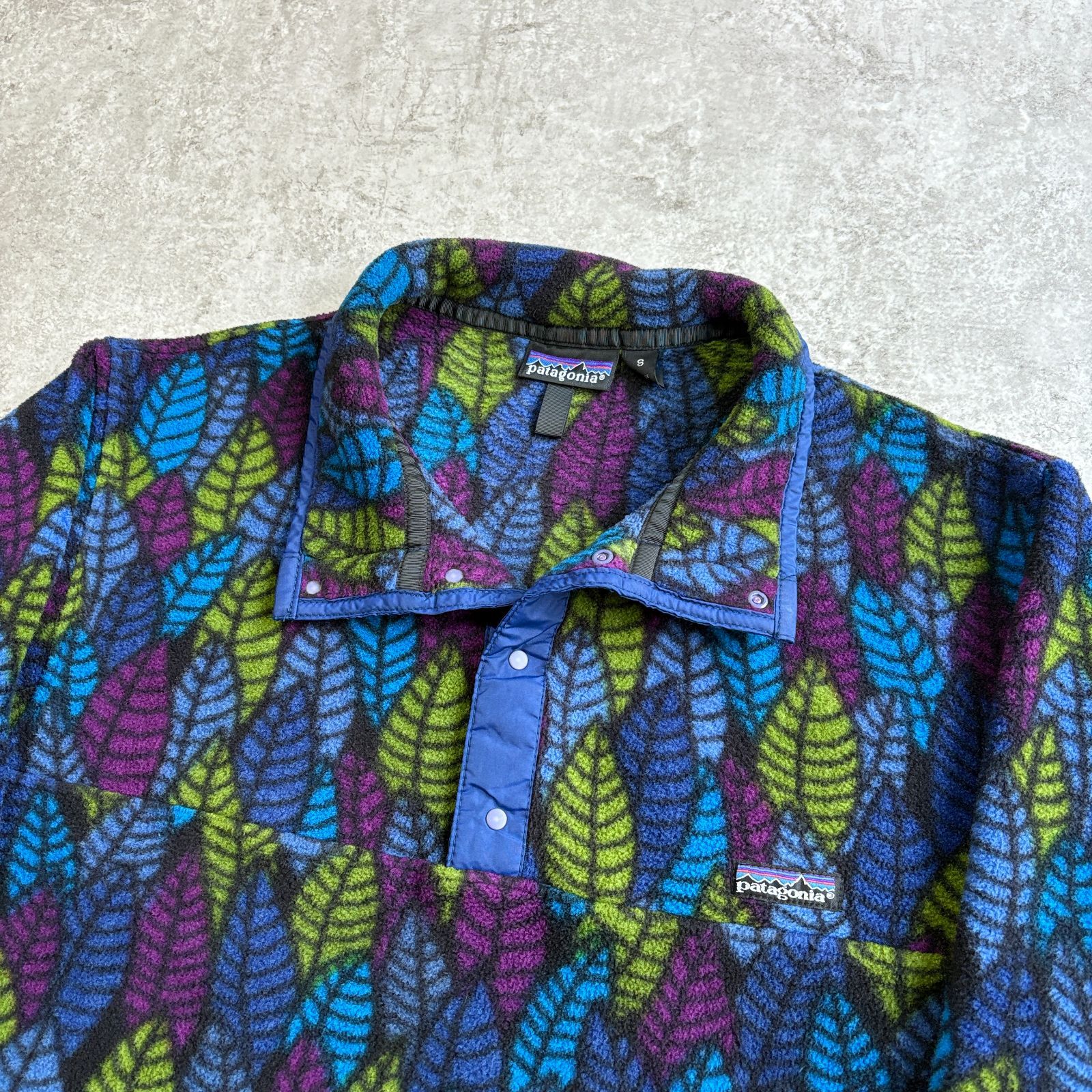 90 s 1991年 patagonia lightwait Synchilla Snap T Pullover navy leaf パタゴニア ライトウェイト シンチラ スナップT プルオーバー フリース ネイビー リーフ総柄