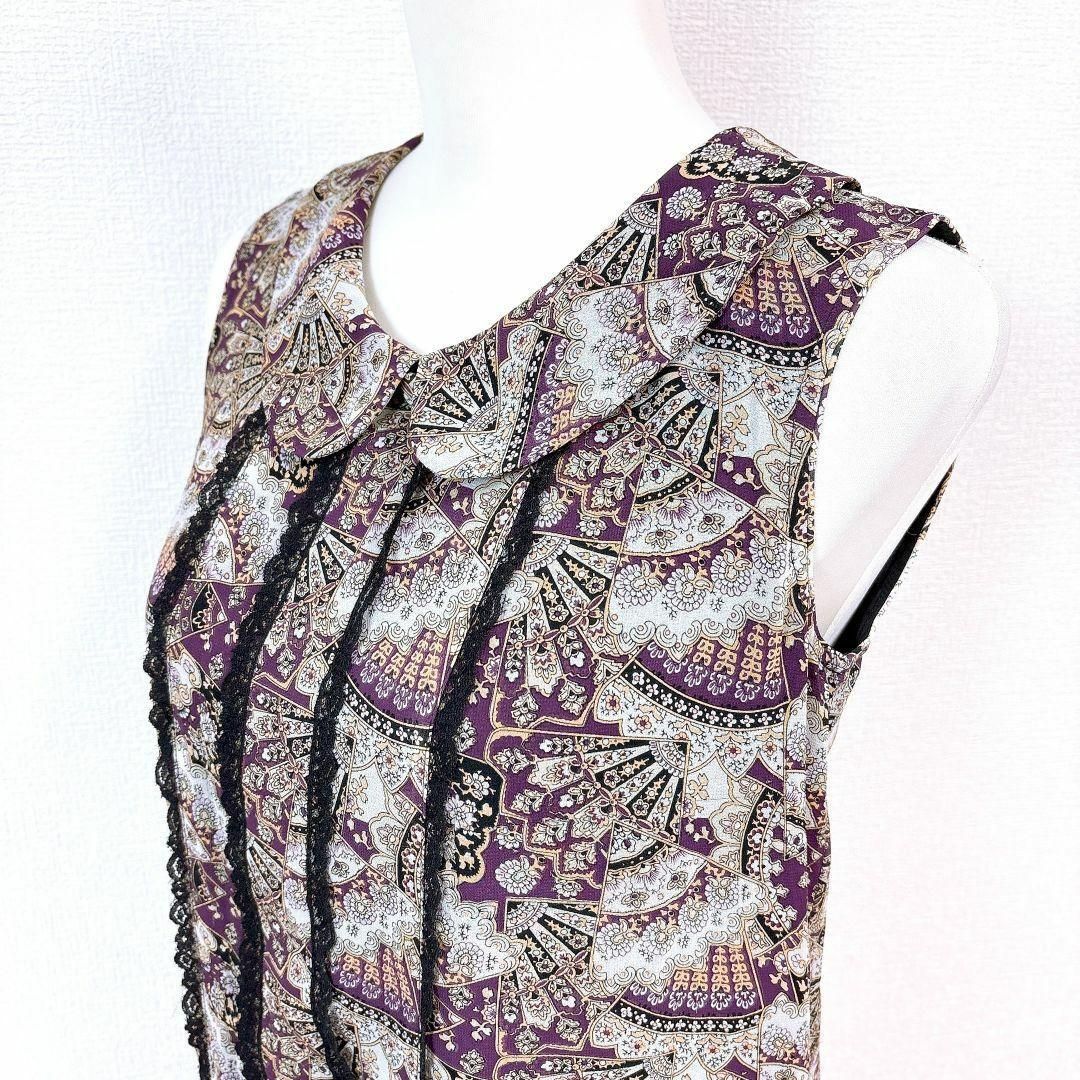  アナスイ ノースリーブレースワンピース 2 紫 黒 パープル ノースリーブ ミニワンピース