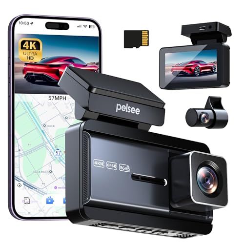 Pelsee ドライブレコーダー 前後カメラ 4 K UHD 800万画素 GPS HDR 超鮮明夜間暗視 WIFI搭載 高感度センサー 超広角170° Ｇセンサー搭載 衝撃録画 タイムラプス録画 駐車監視機能 全国LED信号機対応 3インチ液晶画面 Typ m