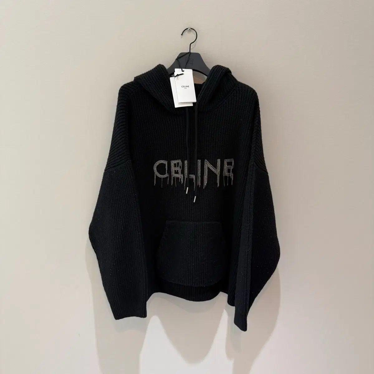 L size セリーヌ リブド ウール ニット フードTシャツ