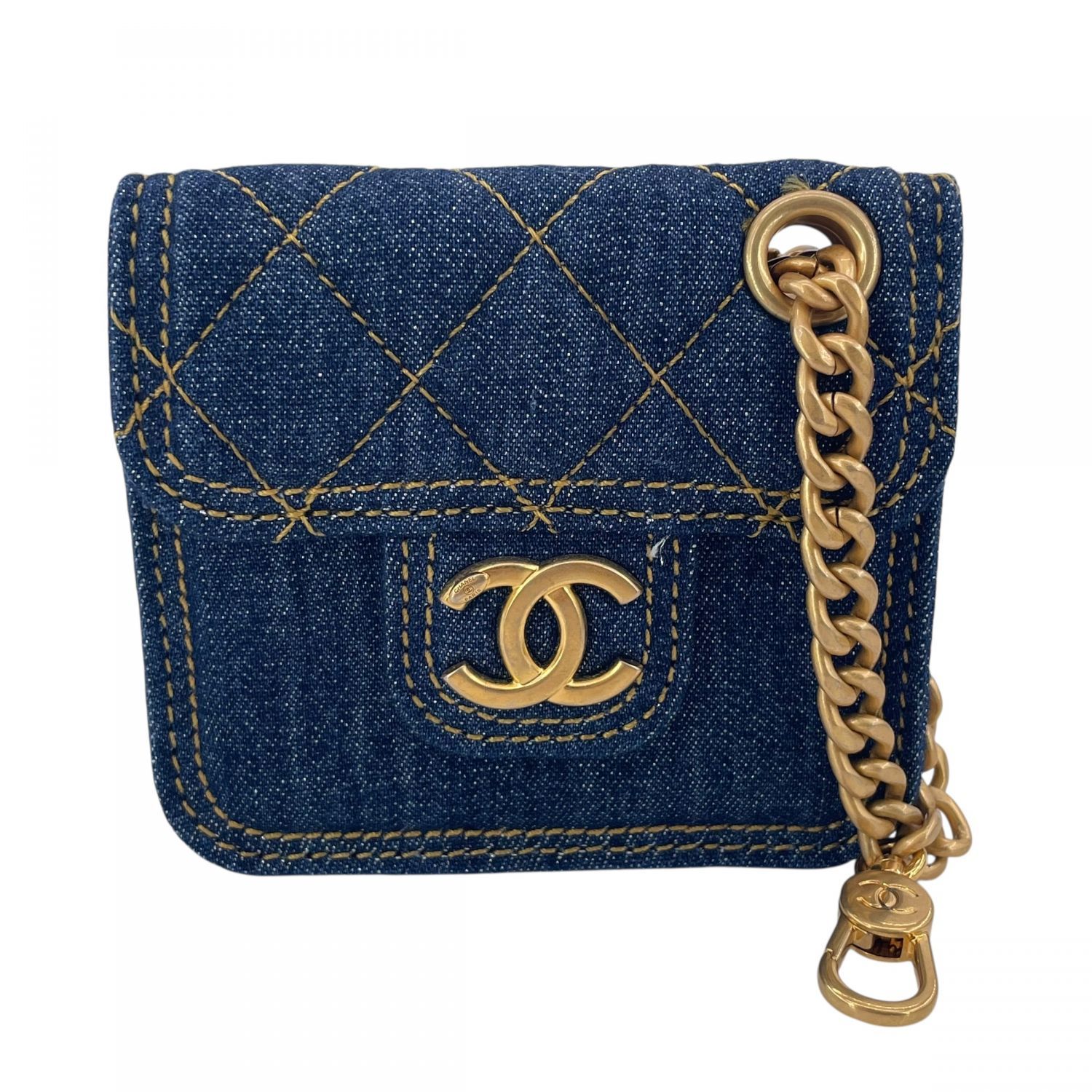 【中古】 CHANEL シャネル アクセサリーポーチ ブルー デニムバック チャームポーチ 25012531 KJ