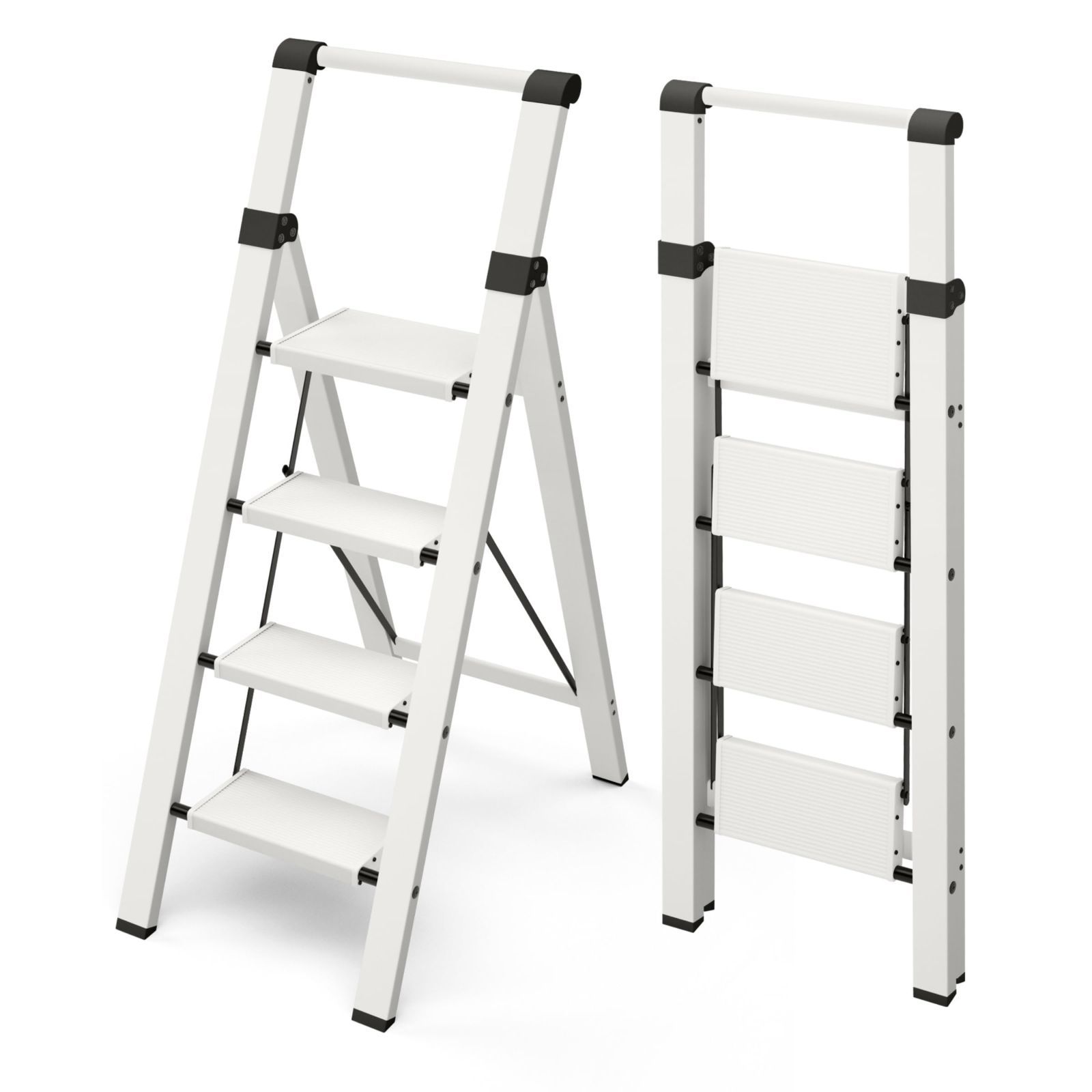 新商品 アルミ製4段脚立 軽量4 58 kg 耐荷重150 折りたたみ式 省スペース収納 手すり付きで安心の昇降ステップ ホワイト