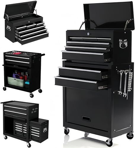 迅速に発送 ツールキャビネット ツールトロリー 大容量 8段引き出し 耐荷重450 kg 360°回転キャスター付き 工具カート 工具箱 工具収納 ロック付き 組み立て不要 運搬 作業 ガレージ 倉庫 修理工場用 ブラック 62 33 108 cm